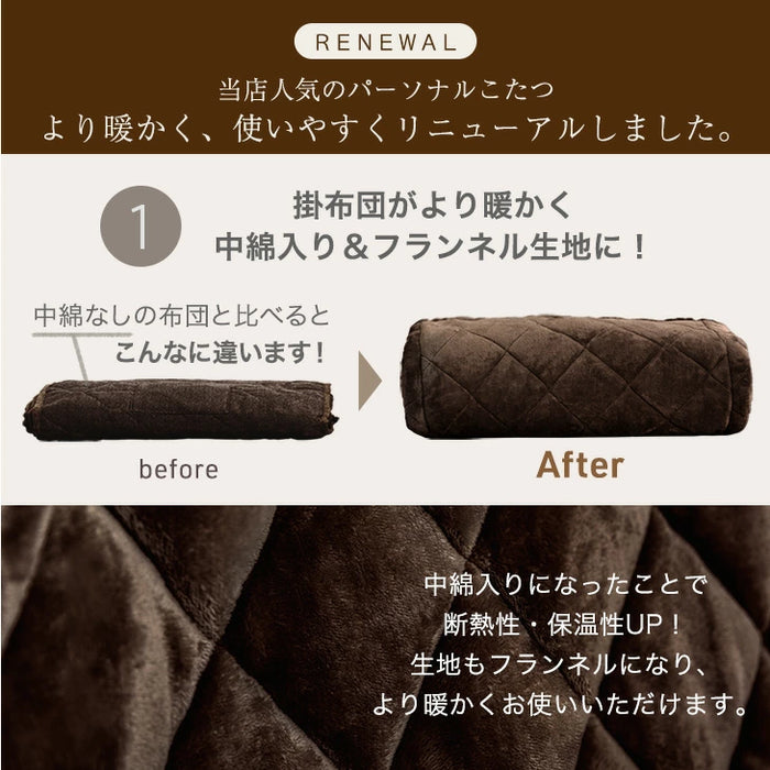 [80×50cm] パーソナルこたつ3点セット ハイバックリクライニングチェア 布団 こたつデスク〔21300133〕
