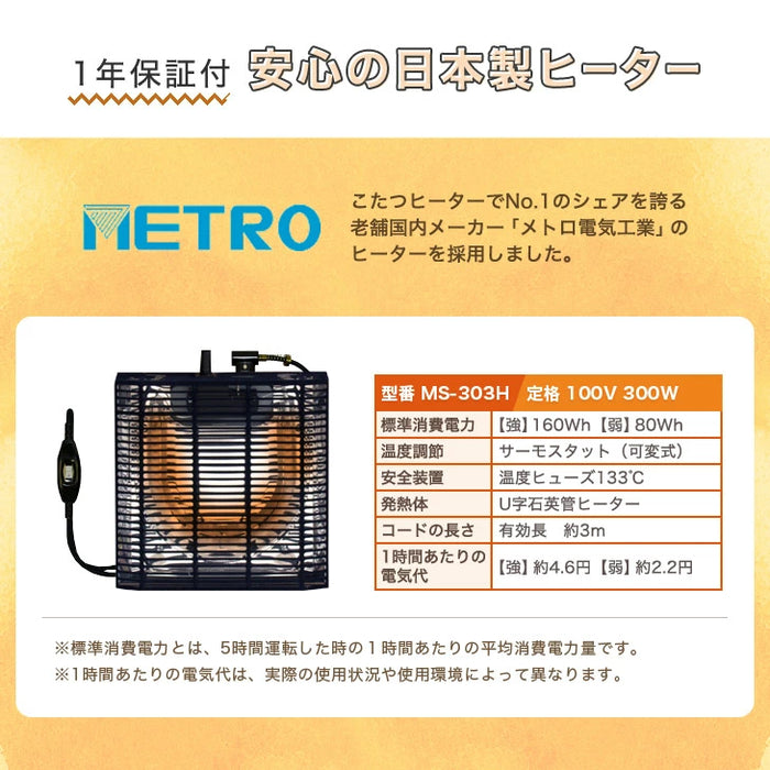 ［2点セット］こたつ テーブル 掛布団付き 円形 木目調 300W 石英管ヒーター コンパクト 1年保証 コードフック〔21300170〕