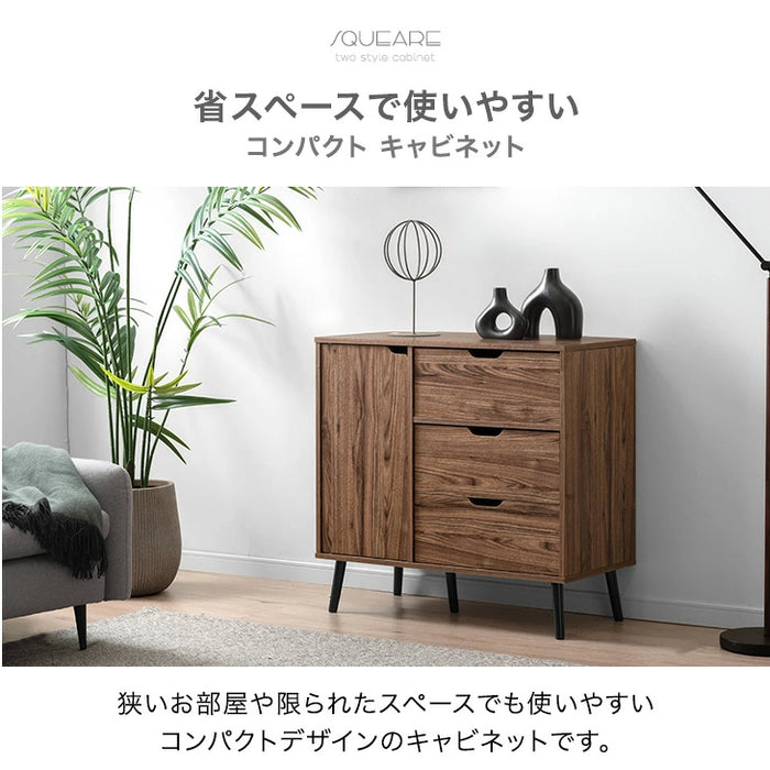 ［幅80cm］キャビネット サイドボード チェスト サイドチェスト 扉付き 脚付き 収納棚 収納 リビング収納 収納家具 スリム キャスター付き 奥行40 石目調 木目調〔21310164〕