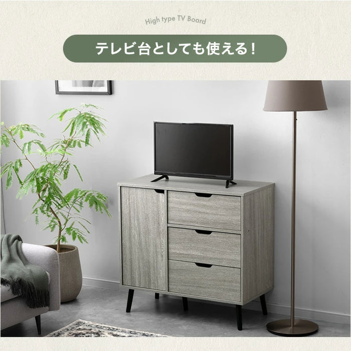 ［幅80cm］キャビネット サイドボード チェスト サイドチェスト 扉付き 脚付き 収納棚 収納 リビング収納 収納家具 スリム キャスター付き 奥行40 石目調 木目調〔21310164〕