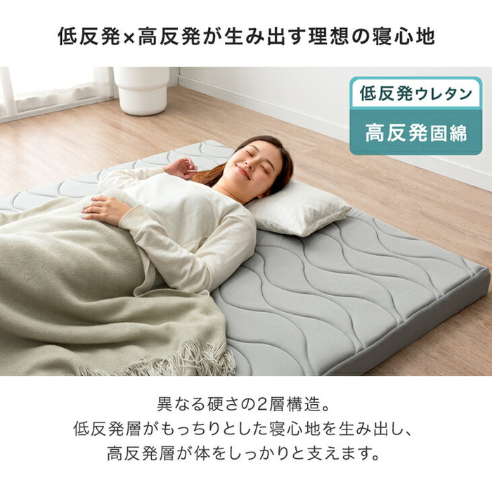 ［シングルロング］敷布団 低反発×高反発 Wフォーム 厚み8cm ウレタン メッシュ生地〔22200075〕