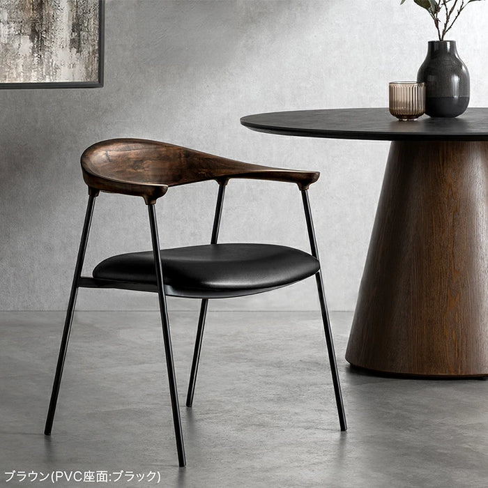 ［1脚］天然木 アカシアダイニングチェア 完成品 肘付き 木製  食卓椅子 北欧〔23500021〕