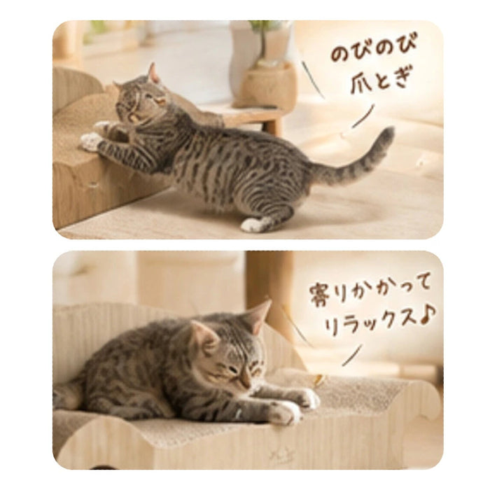 研ぎカスが出にくい 爪とぎ付 ソファ 高耐久 木目調 段ボール 止め研ぎベッド 猫用品 ペット用品〔23500026〕