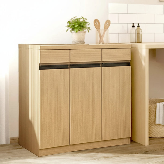 ［幅86cm］ペールカウンター 日本製 大川家具 完成品 フラップ ゴミ箱収納 ゴミ箱【超大型商品】〔23570262〕
