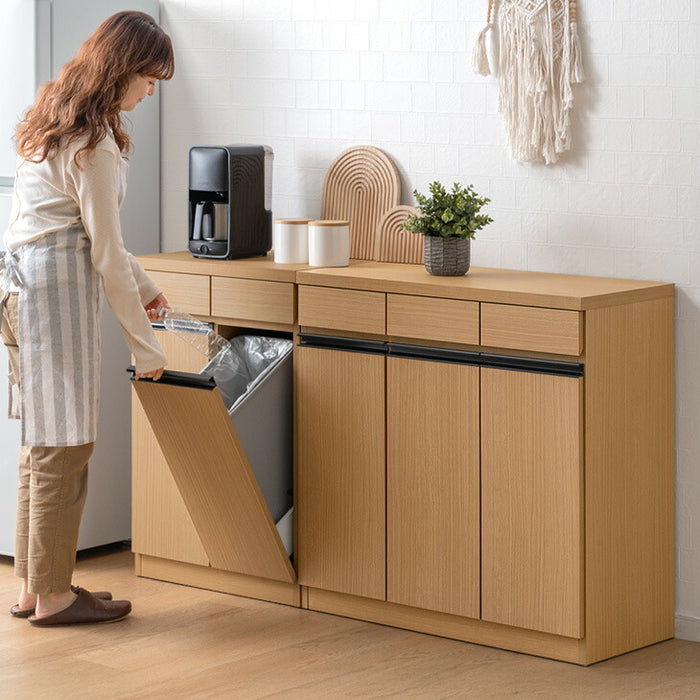 ［幅86cm］ペールカウンター 日本製 大川家具 完成品 フラップ ゴミ箱収納 ゴミ箱【超大型商品】〔23570262〕