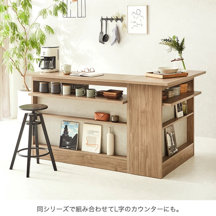 ［幅120cm］ディスプレイラック付き 国産 カウンターテーブル 完成品 収納ラック 間仕切り モダン モルタル調 木目調【超大型商品】〔24900099〕