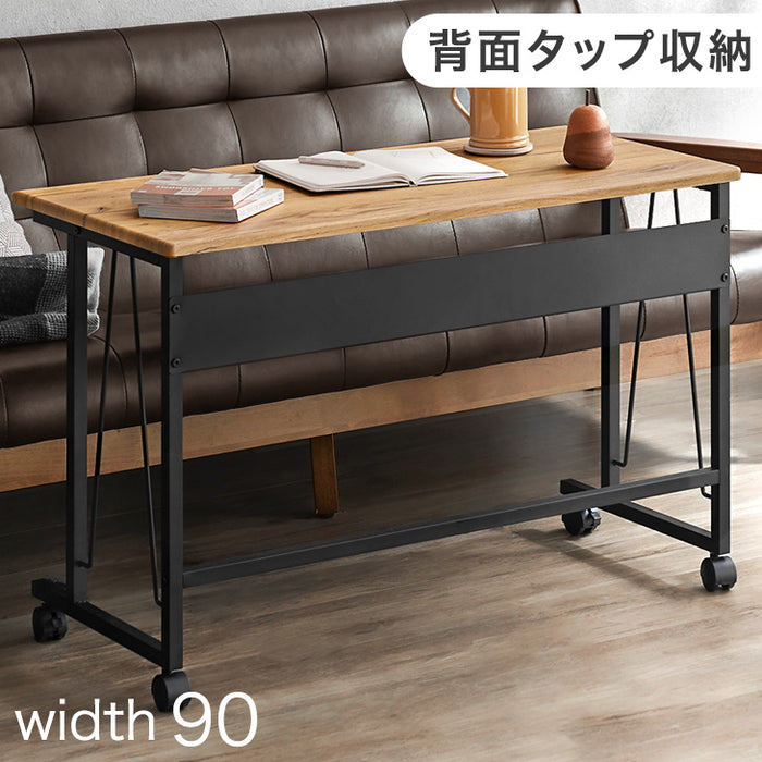 [幅90cm] 電源タップ収納 ソファテーブル キャスター付き ソファサイド 木目調  ハイタイプ おしゃれ〔24900103〕