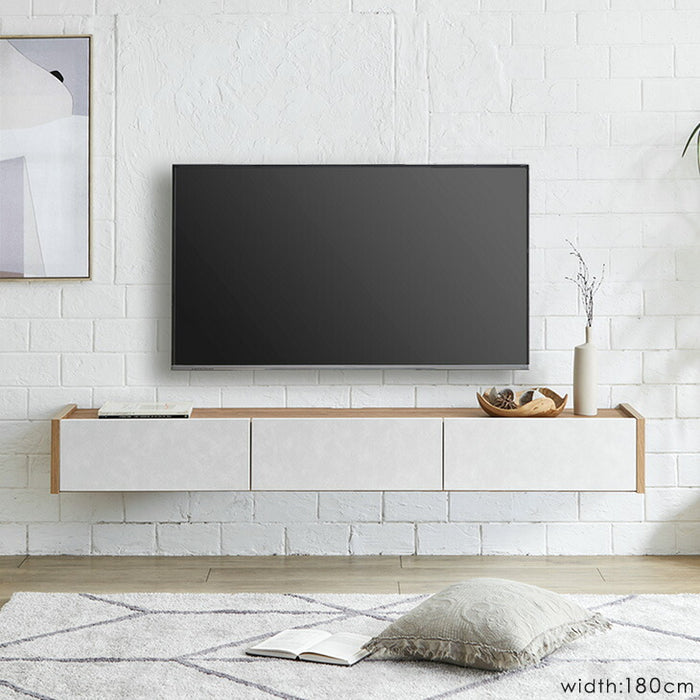 ［幅180］テレビ台 壁掛け フロートタイプ 完成品 国産 引き出し収納付き フラップ扉収納 木製 北欧 フロートボード【超大型商品】〔24900126〕