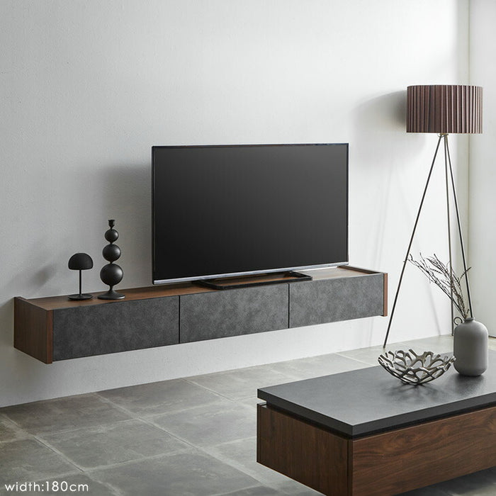 ［幅180］テレビ台 壁掛け フロートタイプ 完成品 国産 引き出し収納付き フラップ扉収納 木製 北欧 フロートボード【超大型商品】〔24900126〕