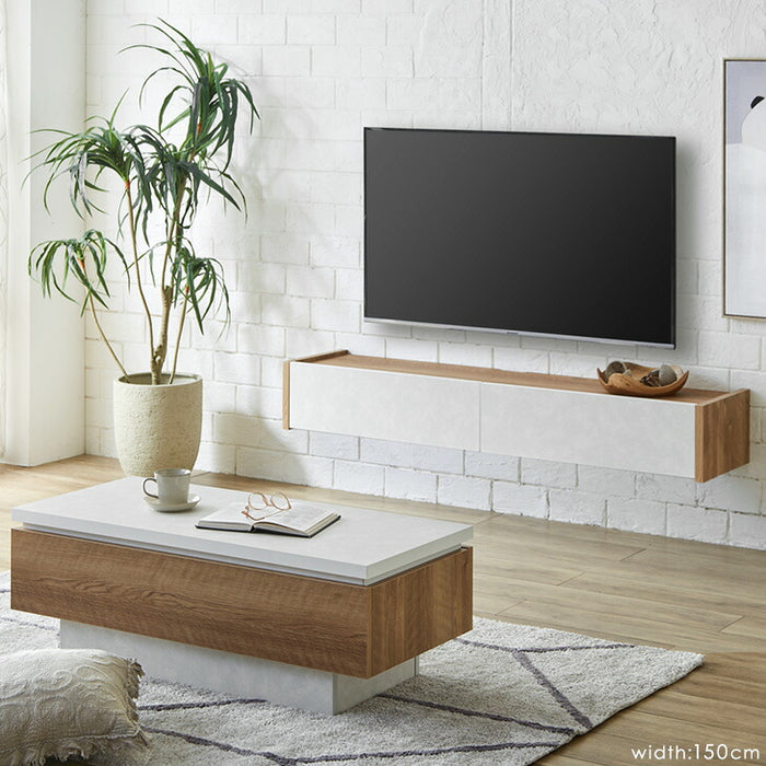［幅180］テレビ台 壁掛け フロートタイプ 完成品 国産 引き出し収納付き フラップ扉収納 木製 北欧 フロートボード【超大型商品】〔24900126〕