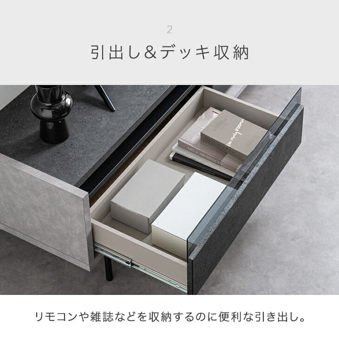 ［幅150］テレビ台 完成品 国産 ロータイプ 引出し収納 スライドレール モルタル調〔24900129〕