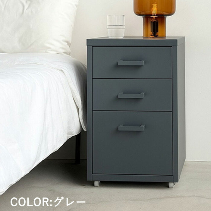 ［幅28］ストレージワゴン 3段 スリム 引き出し キャスター付 スチール製 組立品〔25110078〕