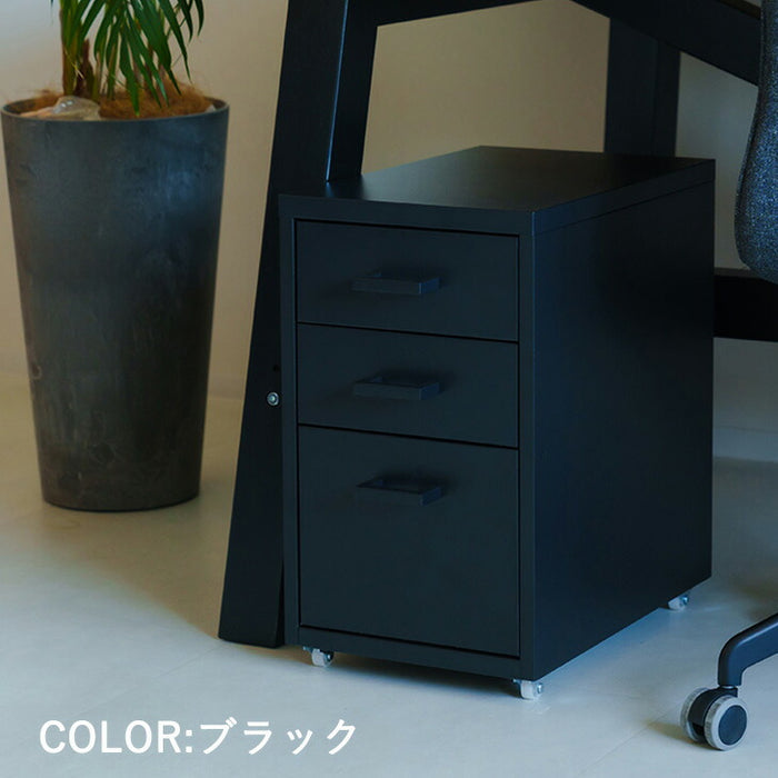 ［幅28］ストレージワゴン 3段 スリム 引き出し キャスター付 スチール製 組立品〔25110078〕