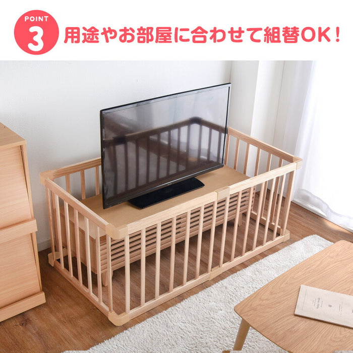 ［幅136cm］ベビーサークル ミニタイプ 8枚セット 天然木 木製 ベビーフェンス〔25400012〕