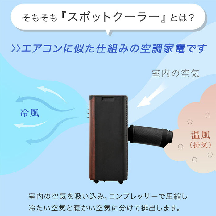 【新発売記念プライス】木目調 スポットクーラー 2.2kw テラス窓パネル付 移動式 ノンドレン 窓パネル4枚 工事不要〔25800162〕
