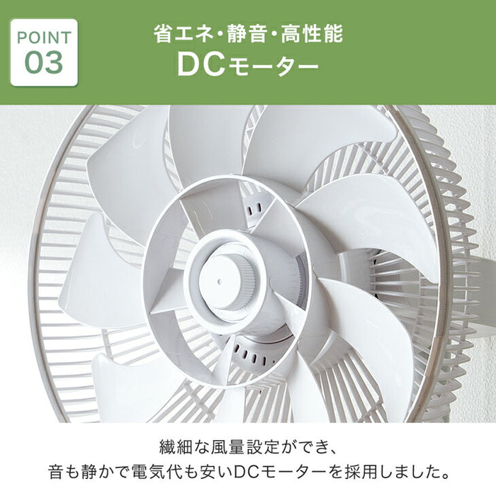 14枚羽根 壁掛け扇風機 上下左右首振り 風量12段階 DCモーター リモコン付き 人感センサー〔25800165〕