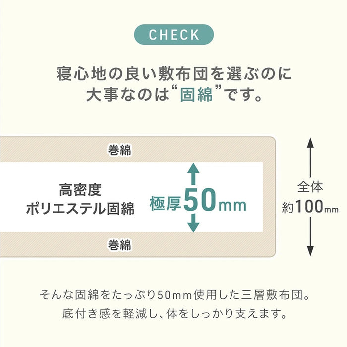 ［セミダブル］極厚固綿50mm ボリューム 布団セット カバー付き 7点 抗菌 防臭 洗える 掛け布団 敷布団 高反発 枕 来客用〔26700028〕