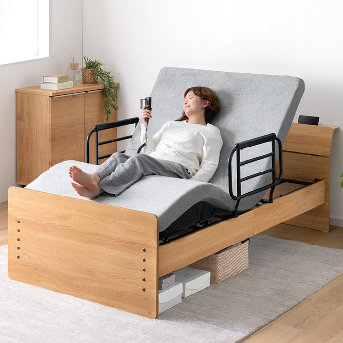 電動ベッド ウレタンマットレス付 2モーター 2コンセント付き宮棚 高さ調整【搬入設置込み】 【超大型商品】〔99900226〕