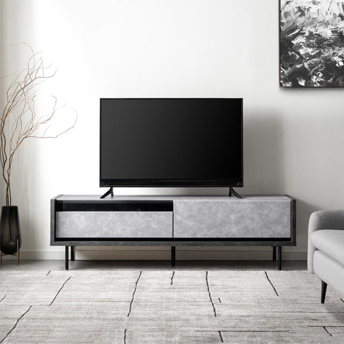 ［幅150］テレビ台 完成品 国産 ロータイプ 引出し収納 スライドレール モルタル調〔24900129〕