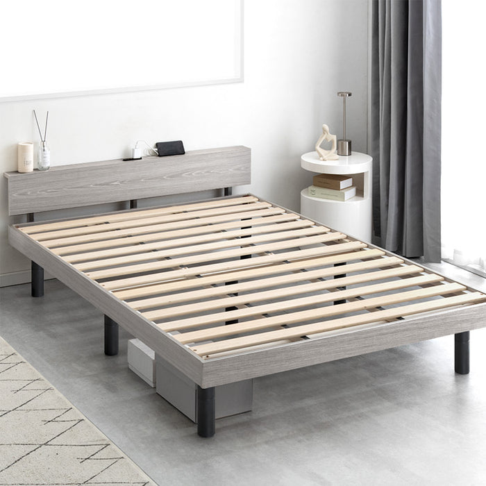 【アウトレット 在庫限り品】［シングル］宮棚付きベッド 高さ調節OK 2口コンセント付 ベッドフレーム すのこベッド おしゃれ〔4960014004〕