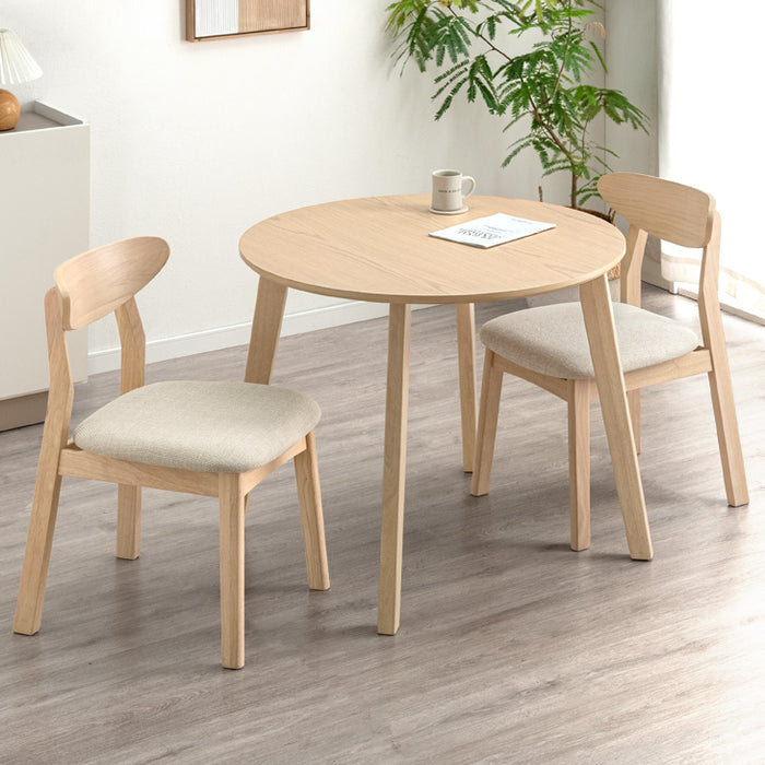 ［幅90cm］円形 ダイニングテーブル 3点セット 丸テーブル 木製 カフェ風 天然木 二人掛け〔82100008〕