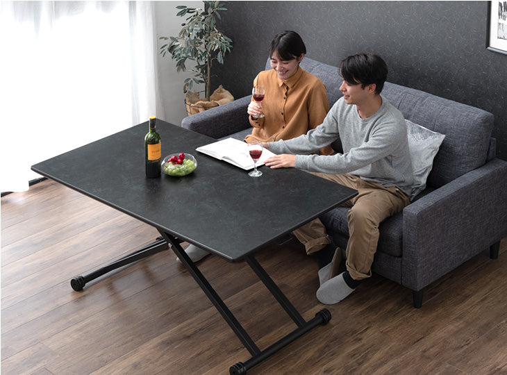 ［幅140cm］セラミック 昇降テーブル キャスター付き ダイニングテーブル 単品 高さ調節【超大型商品】〔30030083〕