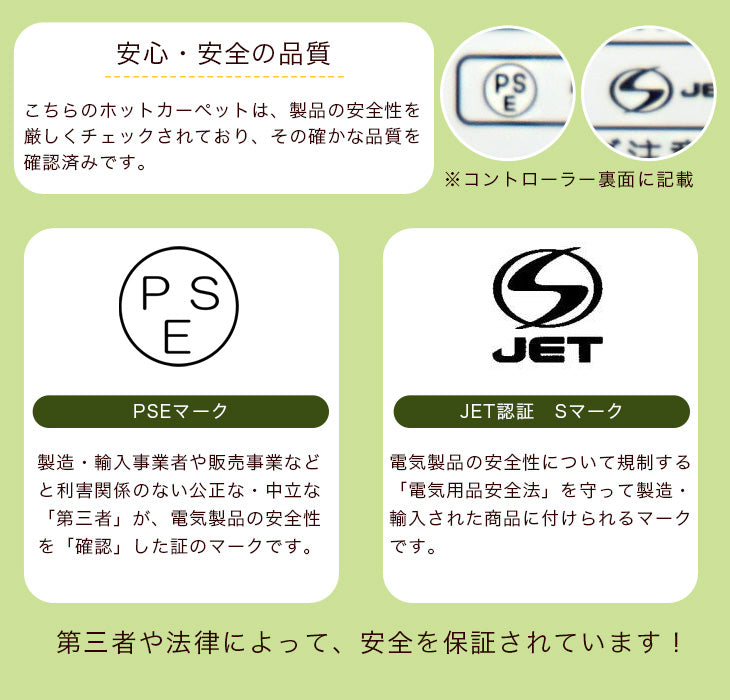 ［1畳用］ホットカーペット 単品 88×172㎝ 8時間自動切タイマー 防ダニ 床暖房カーペット〔21700037〕