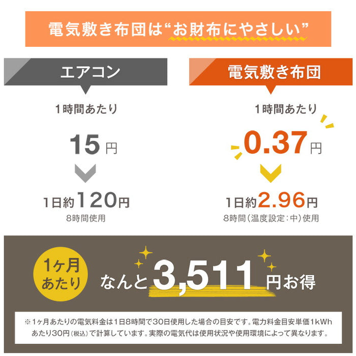 電気敷き毛布 洗える 3段階 温度調節 ダニ退治 おしゃれ 電気敷毛布〔30300021〕