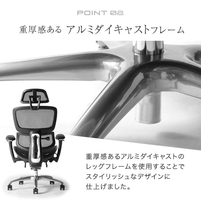 高機能 オフィスチェア 座面スライド ランバーサポート ロッキング 3Dアーム メッシュ デスクチェア〔31500060〕