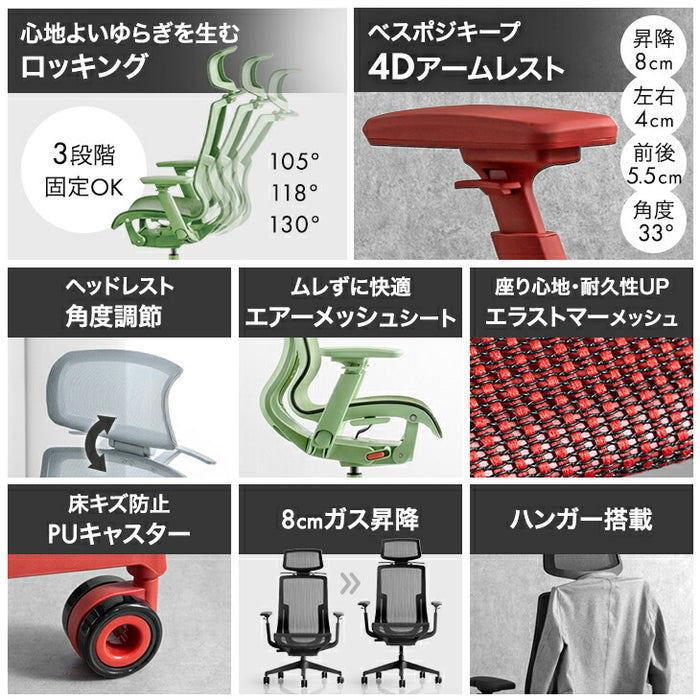 オフィスチェア ワントーンデザイン ハイバック 4Dアームレスト  ロッキング3段階固定 ヘッドレスト〔31500061〕