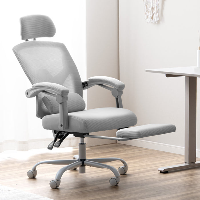 オフィスチェア フットレスト付き リクライニング 肘付き ランバークッション オールメッシュ〔31500062〕