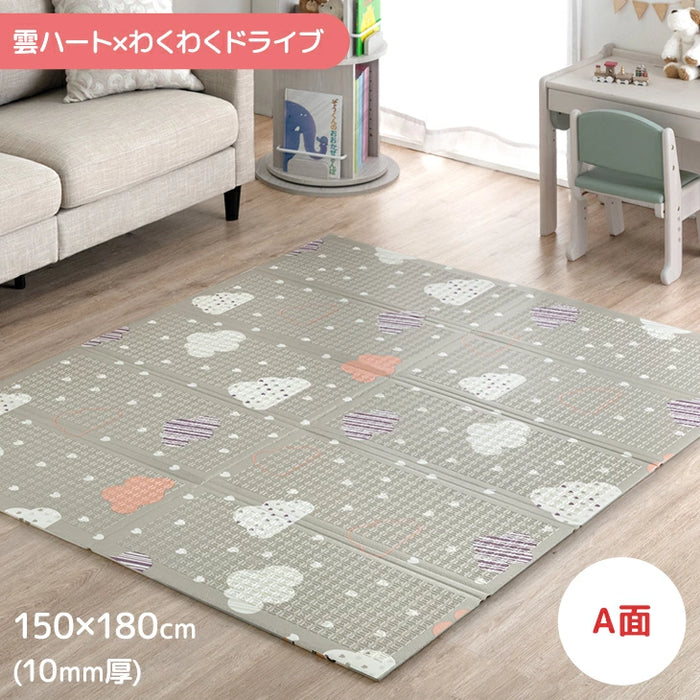 ［150×180］プレイマット リバーシブル 厚み10mm 防水 防音 折りたたみ 収納袋付き 軽量 ベビーマット〔31800074〕