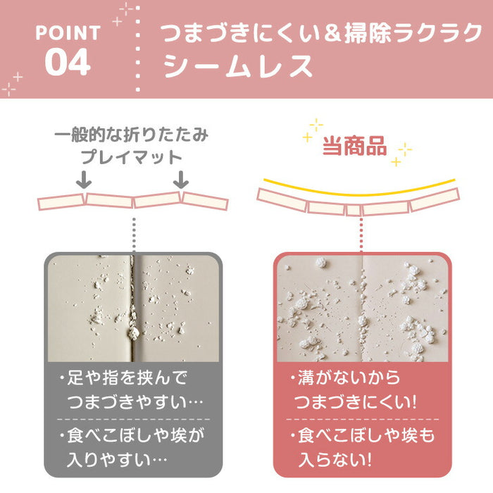 ［155×155］シームレスプレイマット 2つ折り イブルカバー付き 厚み4cm 防水 防音 収納ケース付き 折り畳み 軽量 床暖房対応 ベビーマット〔99901100〕