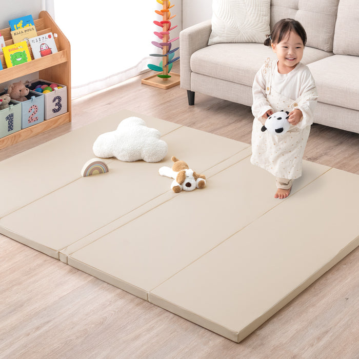 ［140×200］シームレスプレイマット 4つ折り 厚み4cm 防水 防音 収納ケース付き 折り畳み 軽量 床暖房対応 ベビーマット〔31800138〕