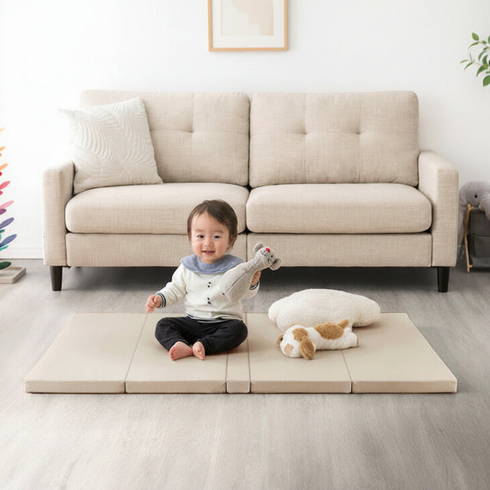 ［70×120］シームレスプレイマット 4つ折り 厚み4cm 防水 防音 収納ケース付き 折り畳み 軽量 床暖房対応 ベビーマット〔31800141〕