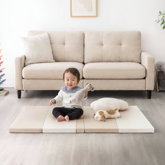 ［70×120］シームレスプレイマット 4つ折り 厚み4cm 防水 防音 収納ケース付き 折り畳み 軽量 床暖房対応 ベビーマット〔31800141〕