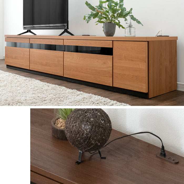 ［幅210cm］テレビ台 完成品 国産 コンセント付 引出し収納 大川家具 木製 テレビボード〔33010078〕