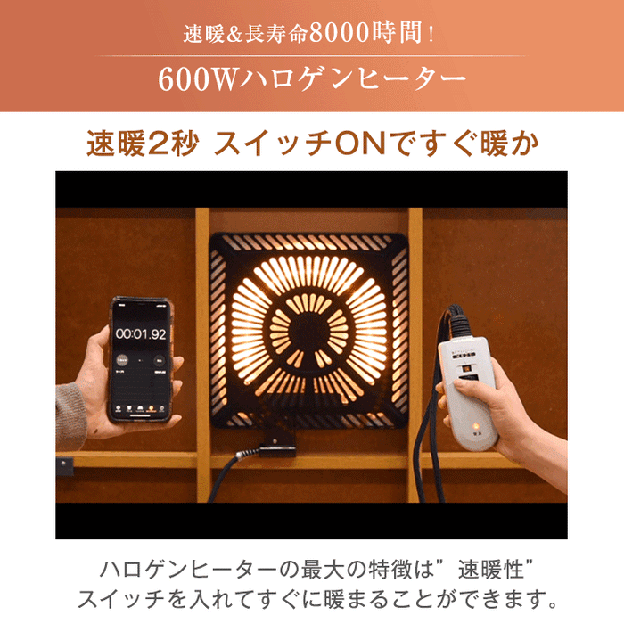 ［2点セット］速暖2秒！600Wハロゲンヒーター こたつ 2点セット 80×80 手元コントローラー 洗える 掛布団 抗菌 防臭〔68140120〕