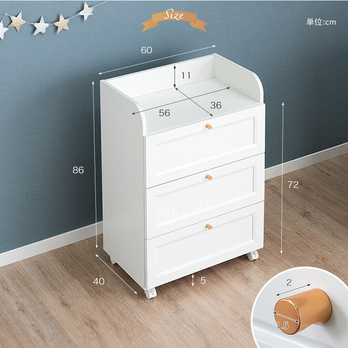 [幅60cm] 移動らくらく チェストワゴン 引き出し 3段 キャスター付き コンパクト ランドセルラック 衣類収納 木製〔33020020〕