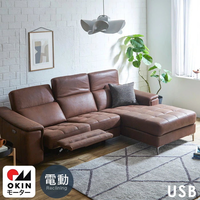 電動リクライニング ソファ 3人掛け レザー 調 電動ソファ モーションソファ 電動【搬入設置込み】【超大型商品】〔99901202〕