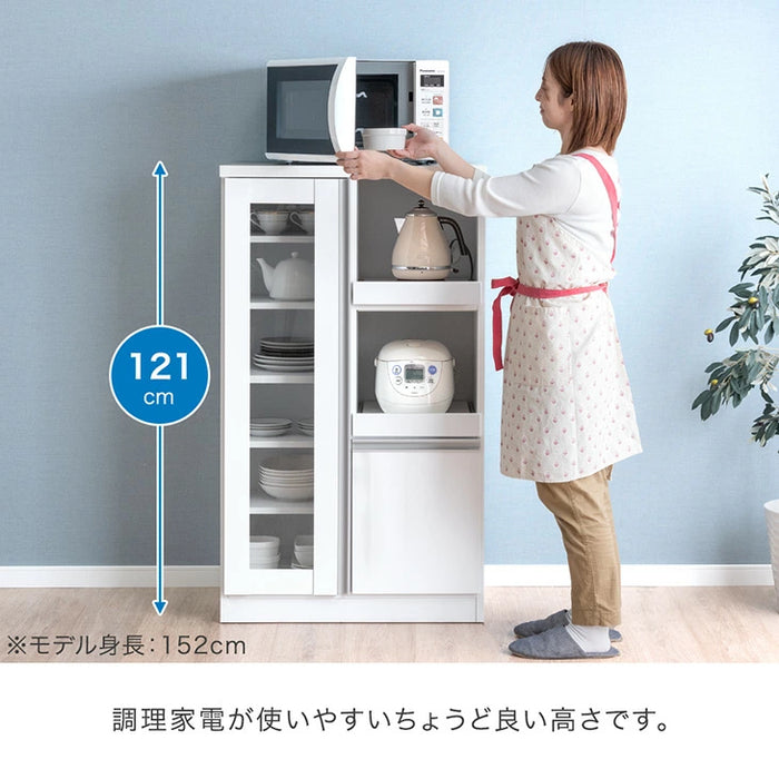 ［幅70］国産 レンジボード 完成品 食器棚 カウンター キッチン収納 スライド棚 大型レンジ対応 大川家具 木製 スリム〔33020106〕