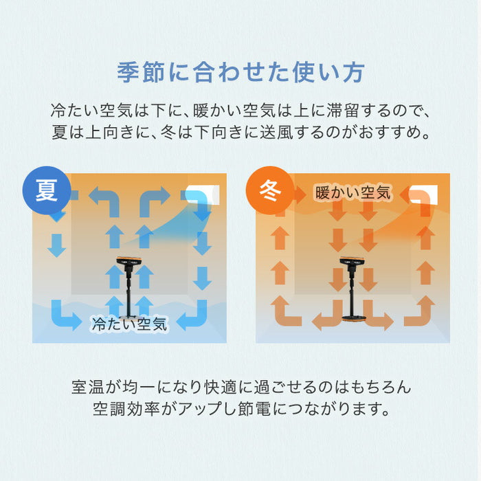 1台2役 DC サーキュレーター ブラック 扇風機 逆回転モード 自動首振り 静音 省エネ 4枚羽根 リモコン操作 DCモーター〔3840000340〕