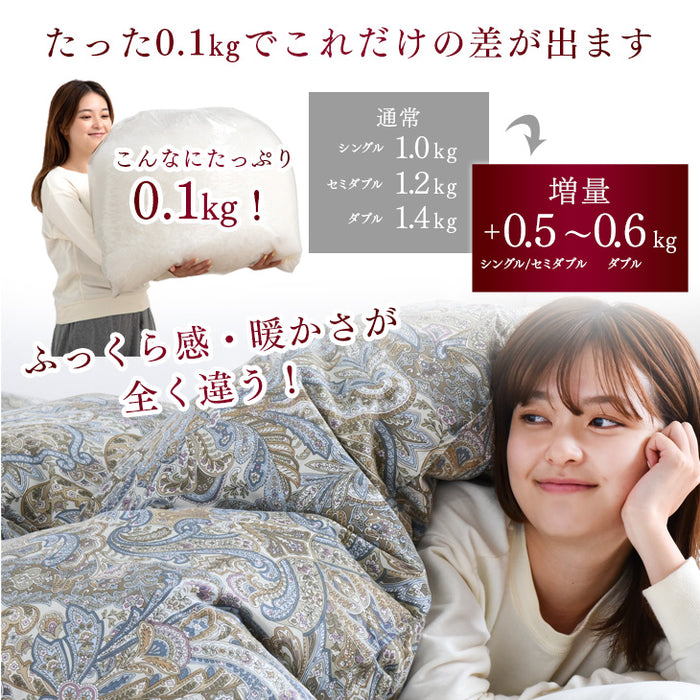 [シングル] 羽毛布団 超増量1.5kg 日本製 マザーグースダウン95％ CILブラックラベル 二層キルト 440dp以上 かさ高180mm以上 超長綿 〔39100121〕
