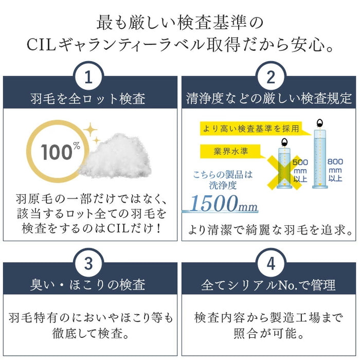 [セミダブル] コインランドリーで洗える羽毛布団 ホワイトグースダウン93％ CILゴールドラベル 36マス立体キルト 400dp以上 かさ高165mm以上 7年保証 日本製 ウォッシャブル〔39100154〕