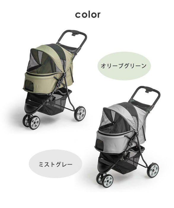 小回りがきく 3輪ペットカート 折り畳み式 耐荷重20kg カート下収納カゴ 小型犬〔41000002〕