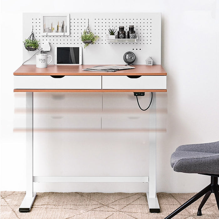 [幅100cm] バックボード収納付き 電動昇降 スタンディングデスク 引出し コンセント付 電動昇降デスク〔41900040〕