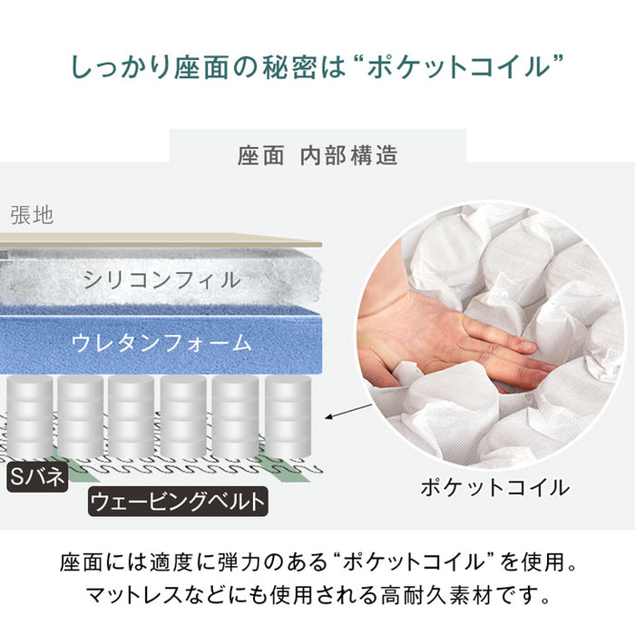 カウチソファ 洗えるカバーリング お掃除ロボ対応 コンパクト 3人掛け ポケットコイル オットマン付 コーナーソファ〔42500023〕