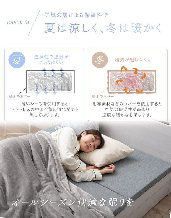 ［シングル］全部洗える 高反発マットレス 3つ折り 5cm メッシュ 通気性 リバーシブル 硬め〔43300074〕
