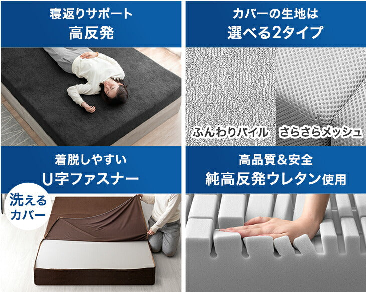 ［シングル］極厚20cm ワンランク上の 高反発 Goo3D《グッスリード》 マットレス 三つ折り 3ゾーン 洗えるカバー 高反発マットレス メッシュ パイル 20cm 硬め 折りたたみ〔43300160〕
