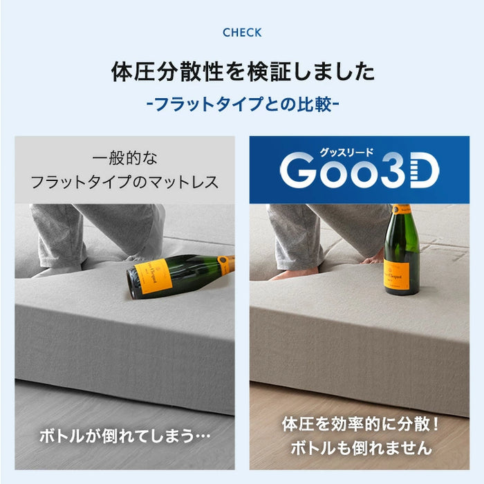 ［シングル］極厚20cm ワンランク上の 高反発 Goo3D《グッスリード》 マットレス 三つ折り 3ゾーン 洗えるカバー 高反発マットレス メッシュ パイル 20cm 硬め 折りたたみ〔43300160〕